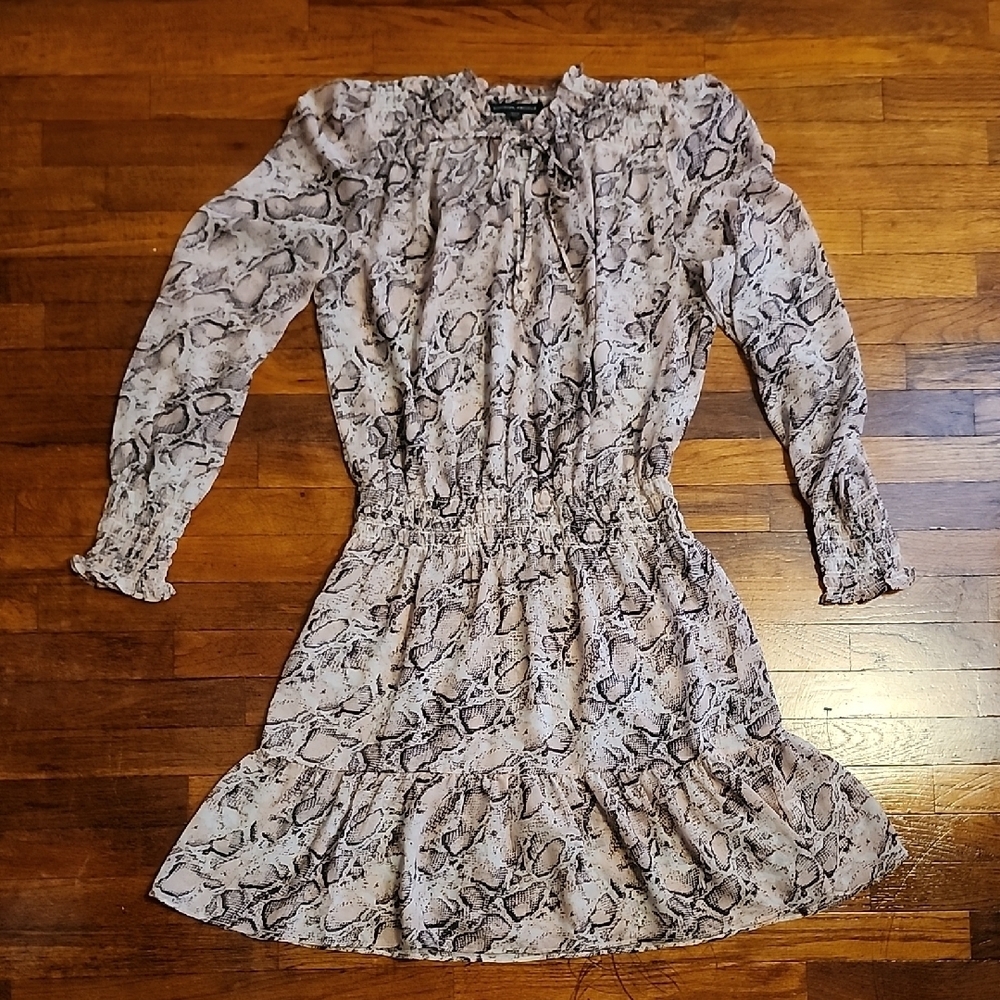 Boston Proper Blush Pink And Black Snakeprint Long Sleeve Bishop Sundress